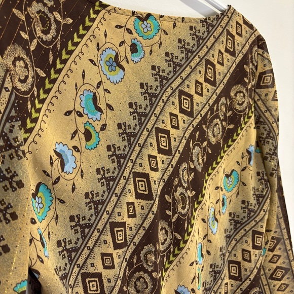 Brown Boho Y2K V-Neck Bell Sleeve Blouse M - Picture 11 of 14